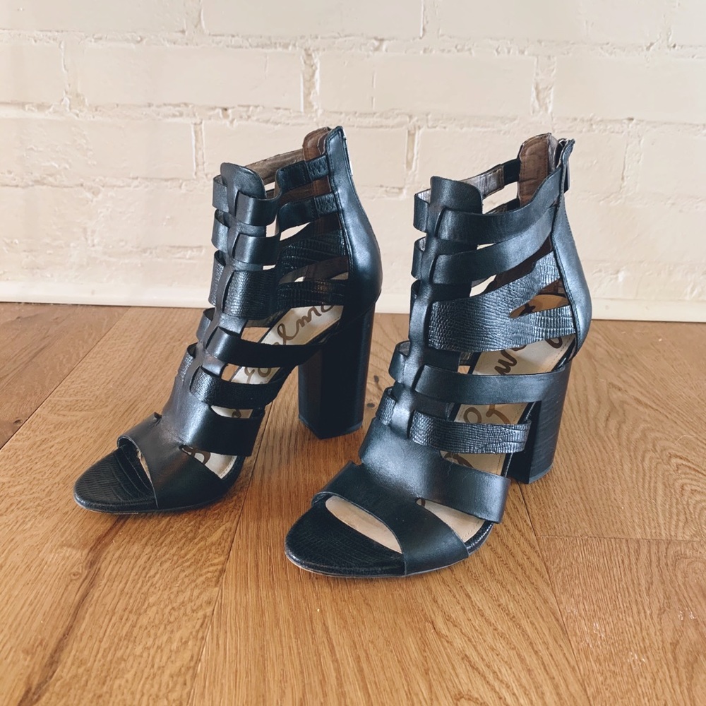 Sam Edelman Yazmine black leather block heels 8.5